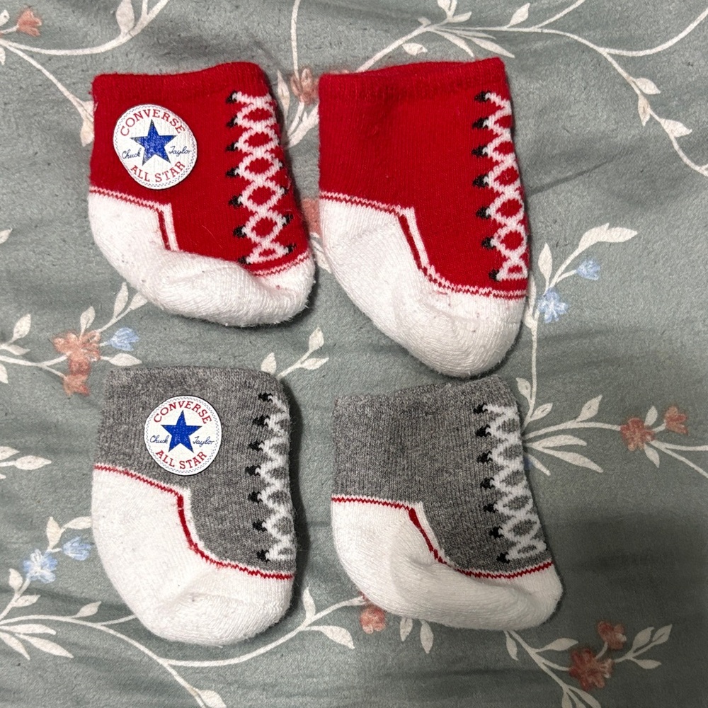 Converse Infant Booties in Red and Gray